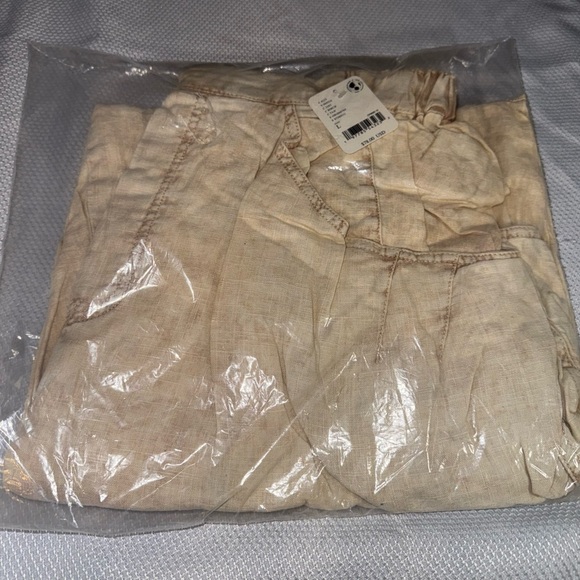 Free People High Road Washed Pull On Pants Tan Birch Cream Linen Blend L NWT - Picture 2 of 5